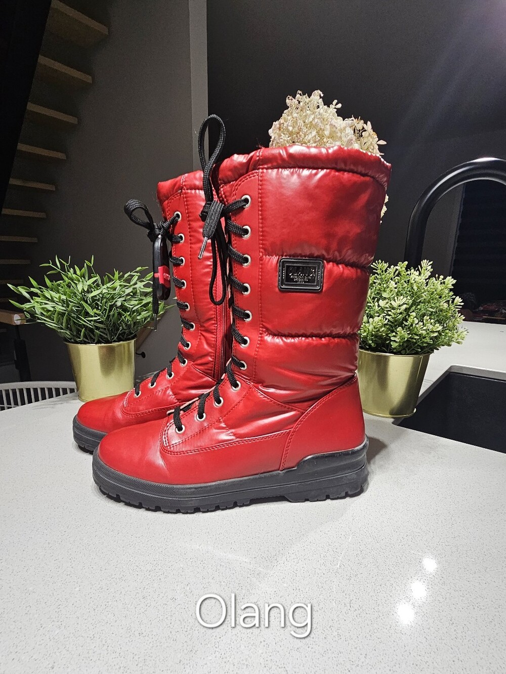 OLANG Éclatantes Bottes d'hiver rouges - Crampons rétractables